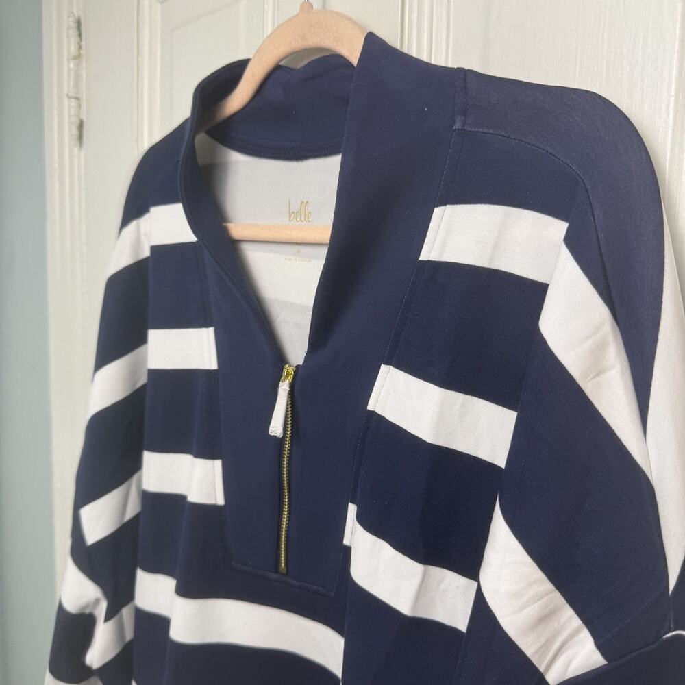 Belle by Kim Gravel ScubaLuxe Half Zip Tunic Blue White Stripe Womens 4X NWOT - Picture 2 of 9